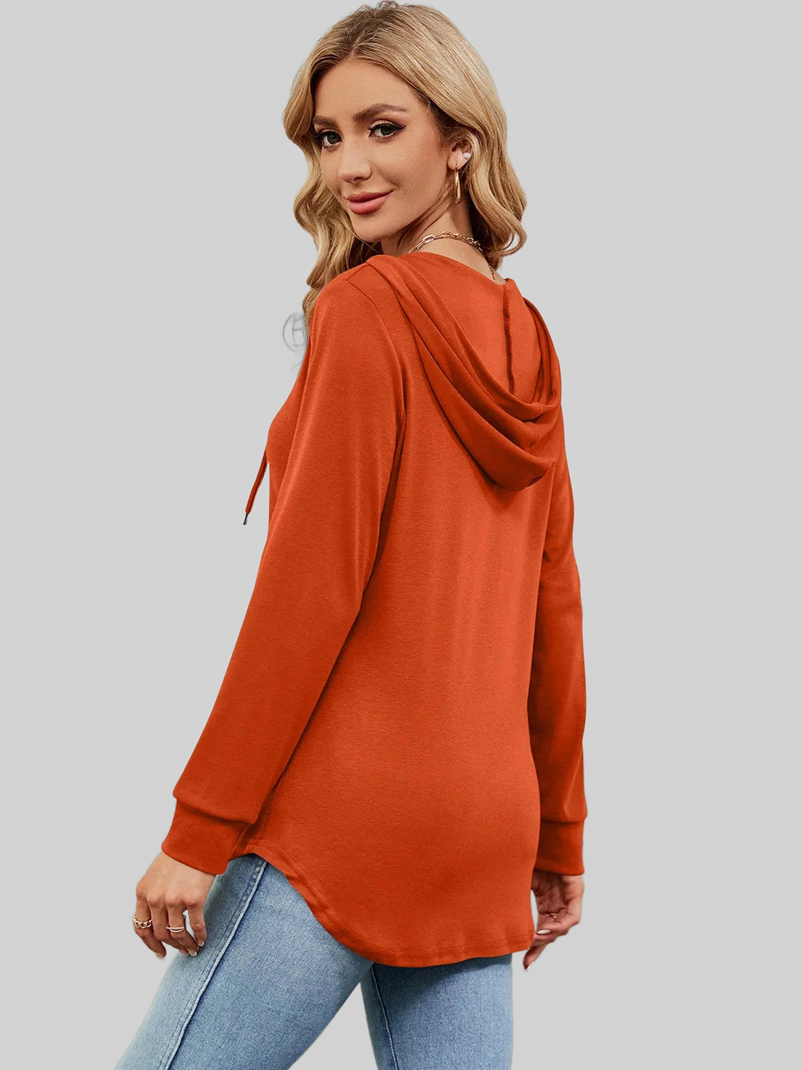 Decorative Button Drawstring Long Sleeve Hoodie NicholesGifts