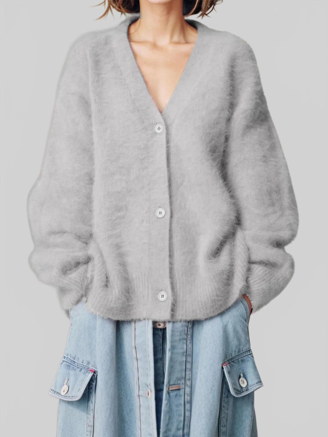 Women Button Up Dropped Shoulder Cardigan nicholesgifts