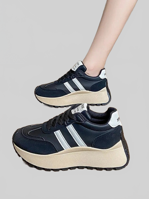 Side Striped Lace Up Platform Athletic Sneakers nicholesgifts