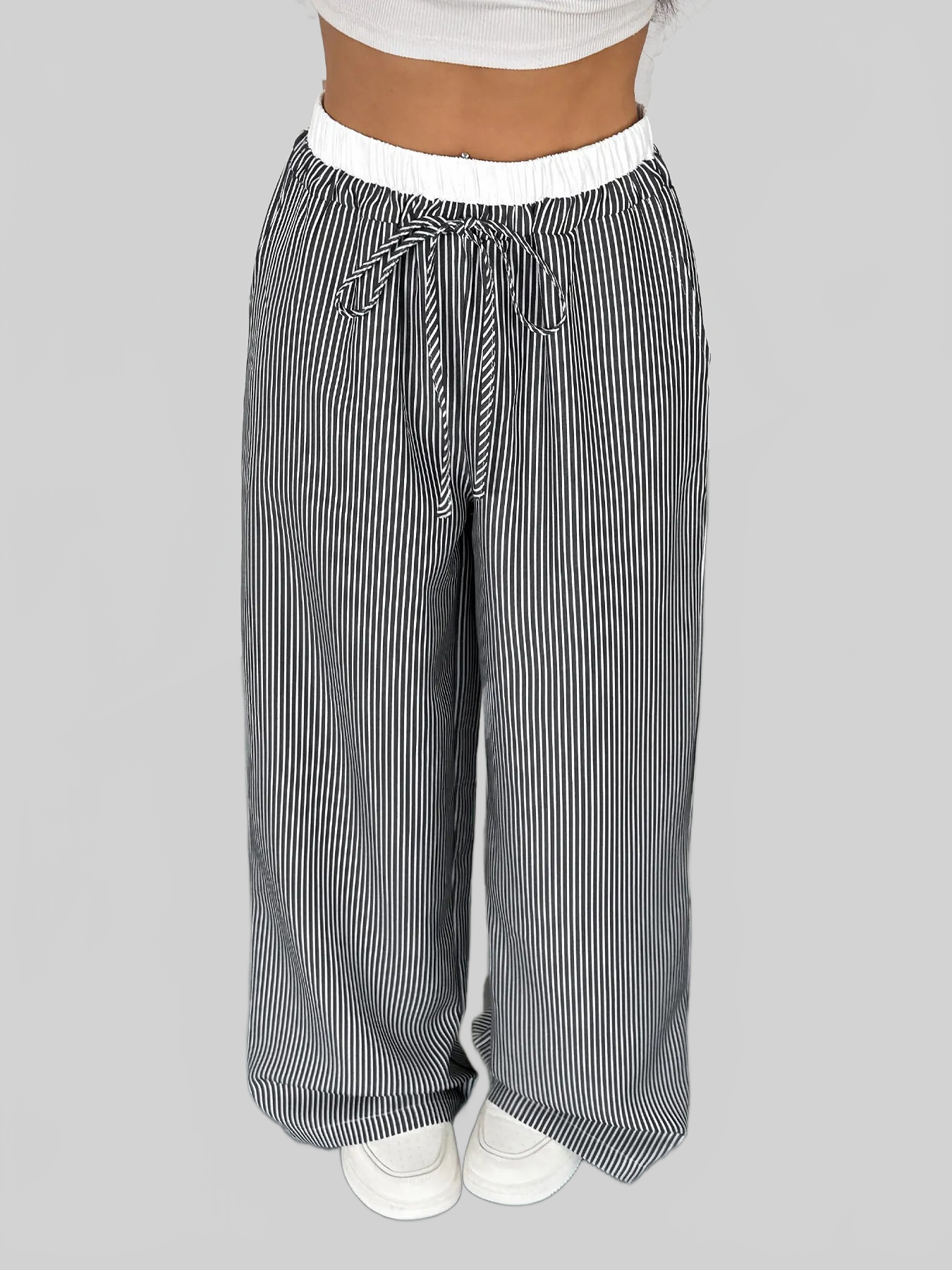 Women Striped Wide Leg Drawstring Pants nicholesgifts