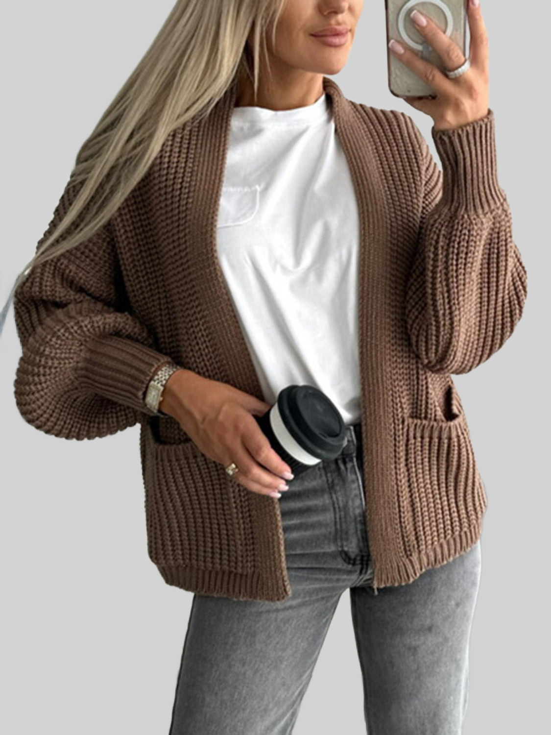 Open Front Dropped Shoulder Cardigan nicholesgifts
