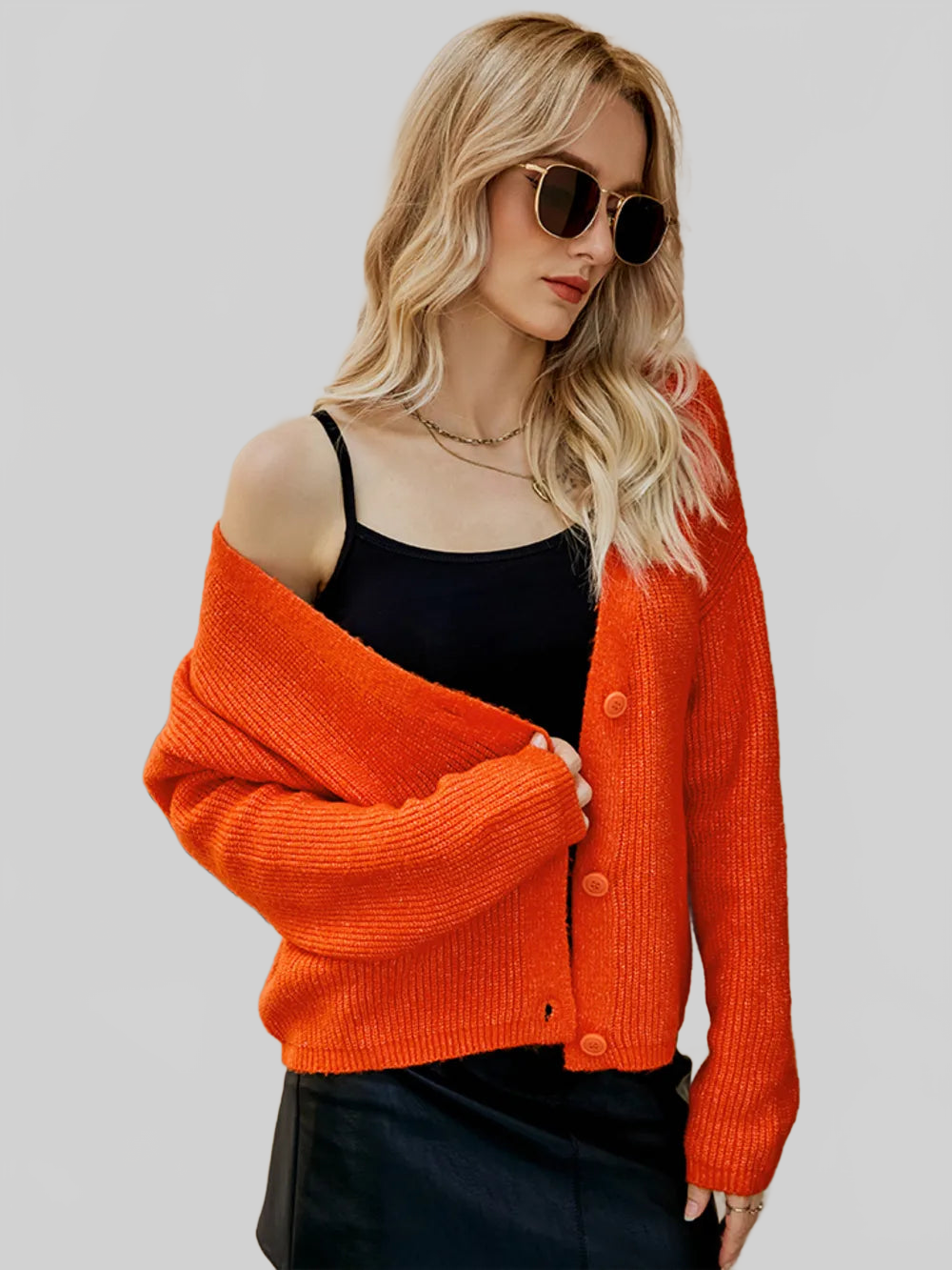 Women Dropped Shoulder Button Up Cardigan nicholesgifts