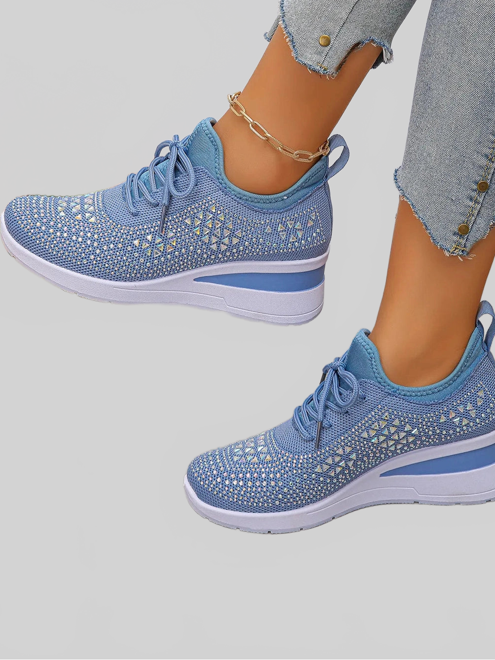 Women Breathable Mesh Rhinestone Wedge Athletic Sneakers NicholesGifts