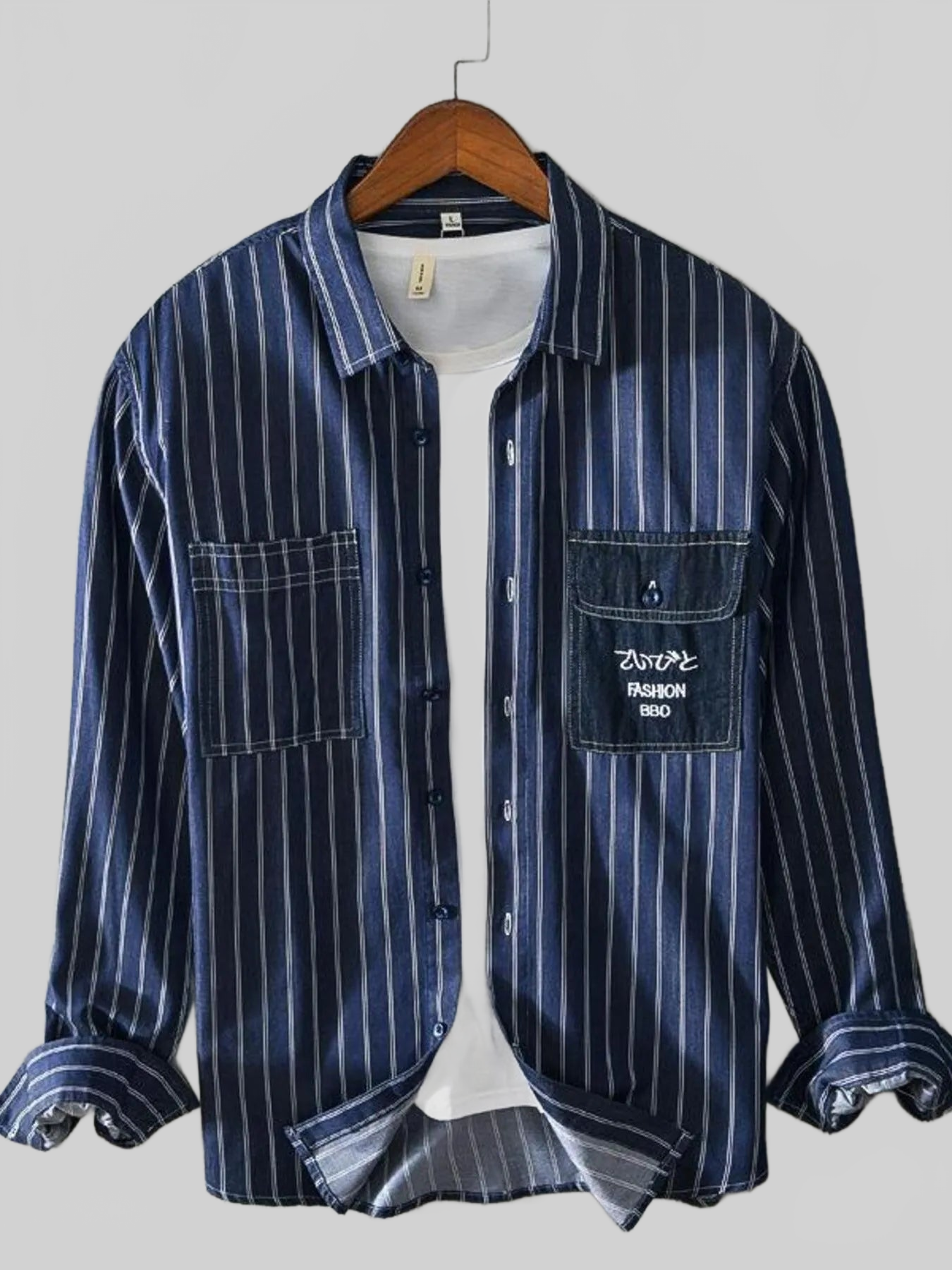 Men's Plus Size Striped Button Up Long Sleeve Shirt nicholesgifts
