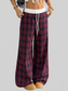 Women Plaid Wide-Leg Pants with Elastic Waistband nicholesgifts