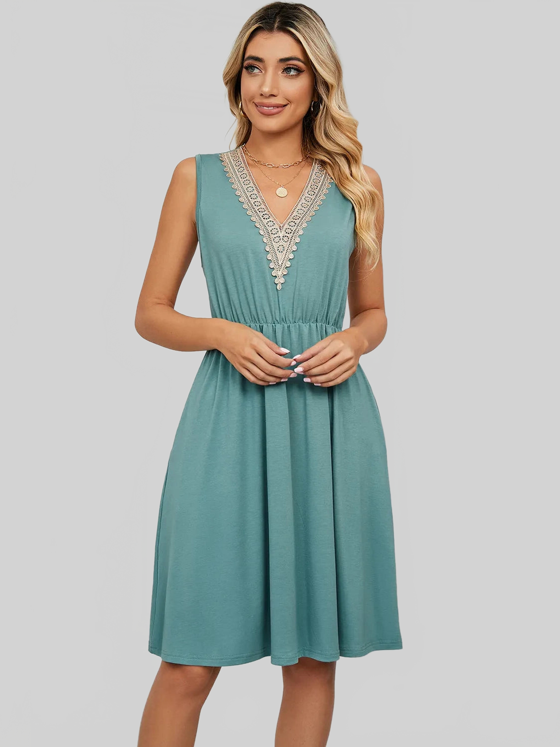 Pocketed V-Neck Wide Strap Dress nicholesgifts