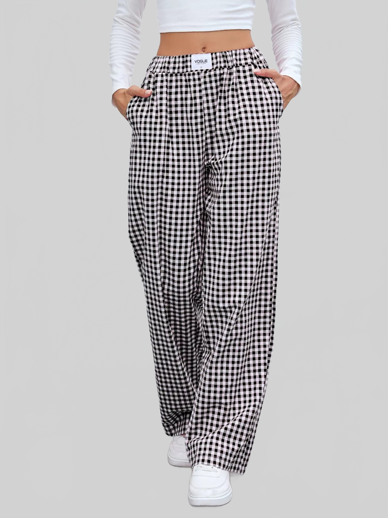 Women Plaid Wide Leg Casual Pants nicholesgifts