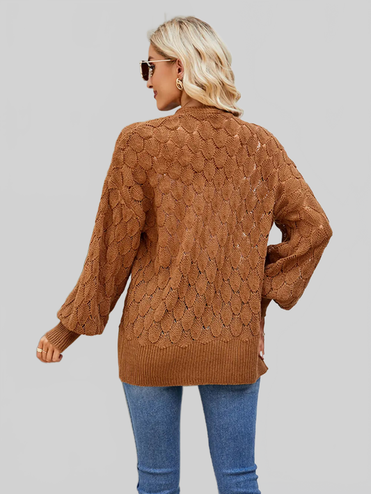 Women Openwork Open Front Lantern Sleeve Cardigan nicholesgifts