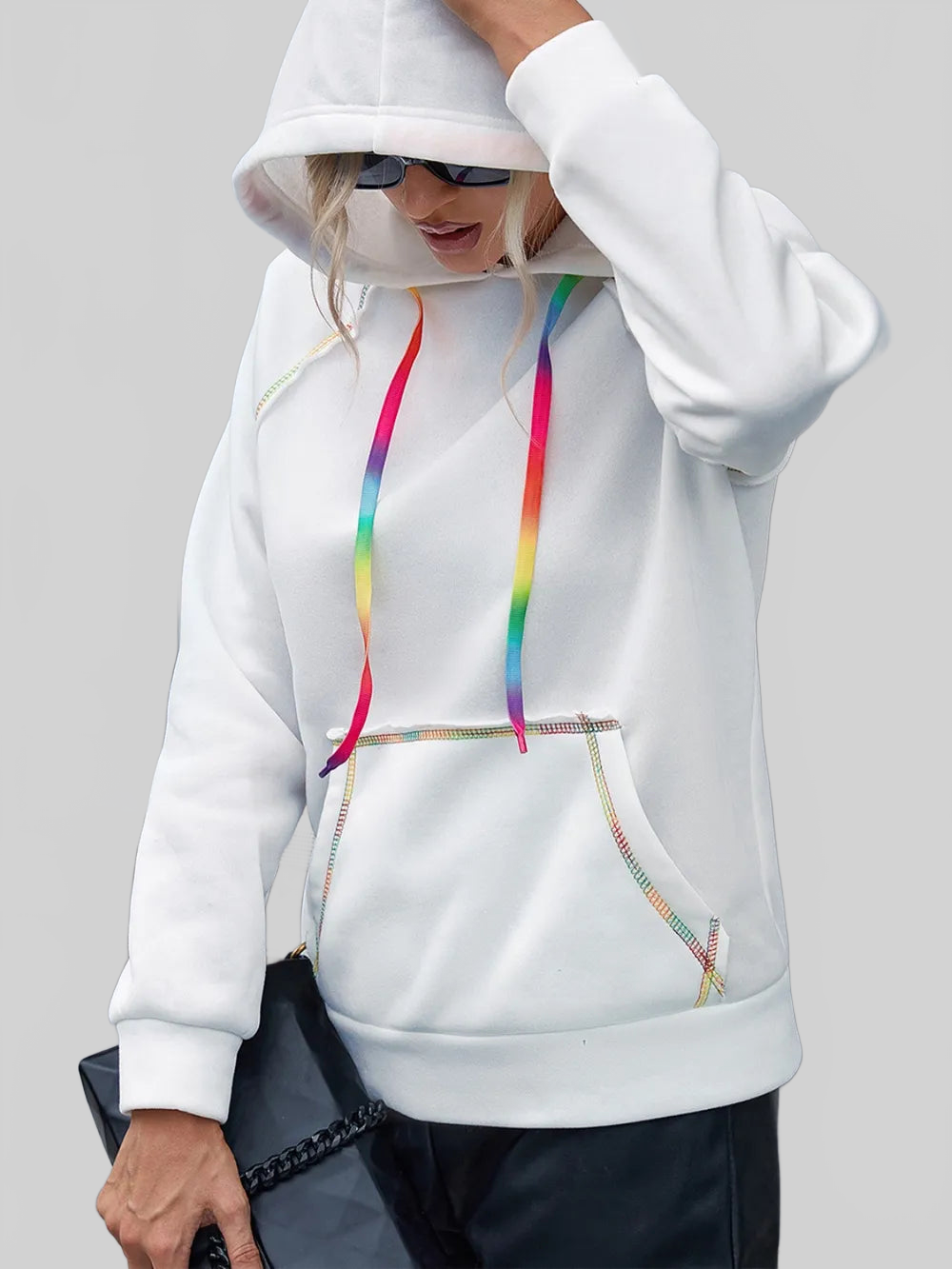 Ivy Lane Contrast Stitching Drawstring Raglan Sleeve Hoodie NicholesGifts