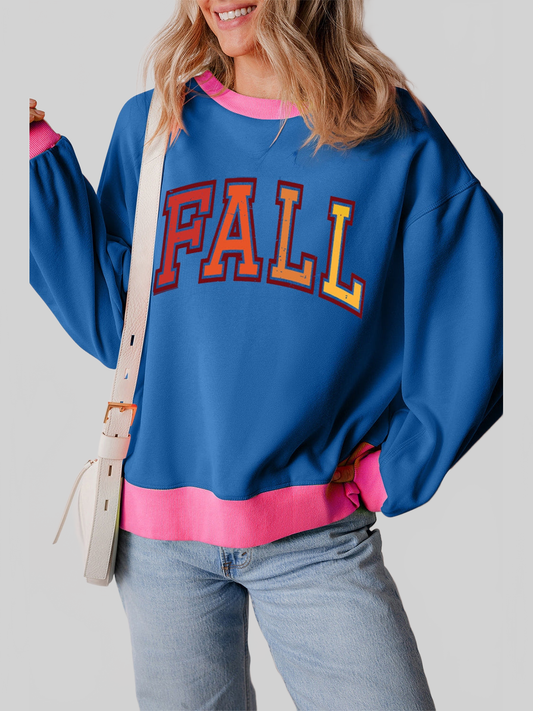 Women Letter Graphic Contrast Long Sleeve Sweatshirt nicholesgifts