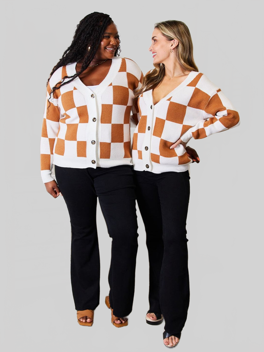 Women Angel Wings Double Take Button-Up V-Neck Dropped Shoulder Cardigan Sweater nicholesgifts