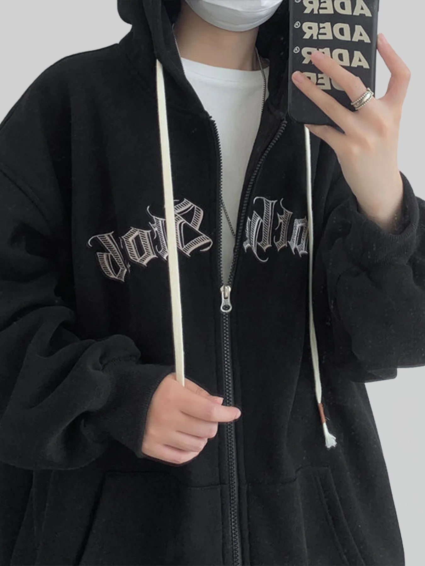 Men's Plus Size Letter Zip Up Drawstring Hoodie nicholesgifts