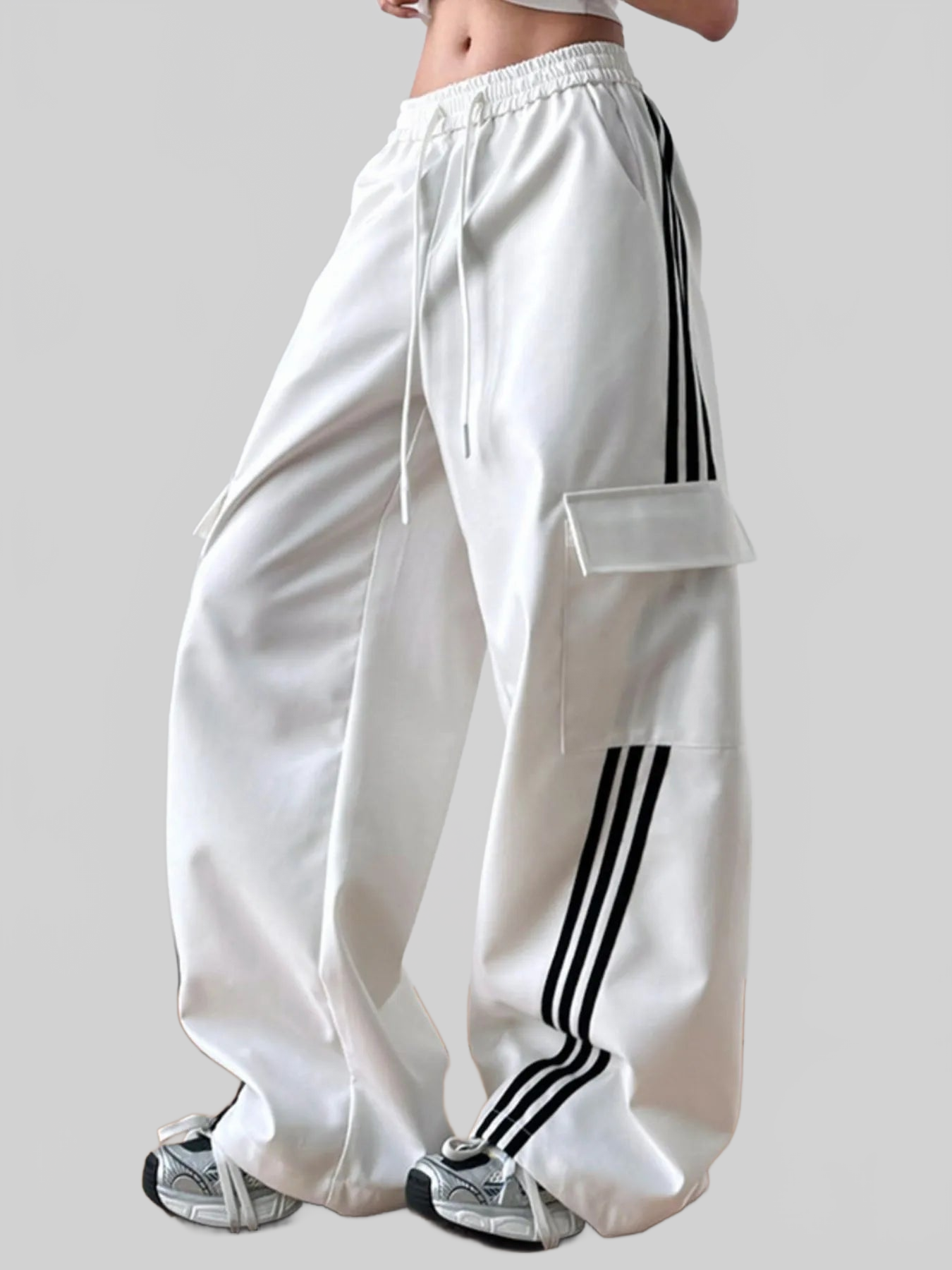 Women Striped Wide Leg Cargo Pants nicholesgifts