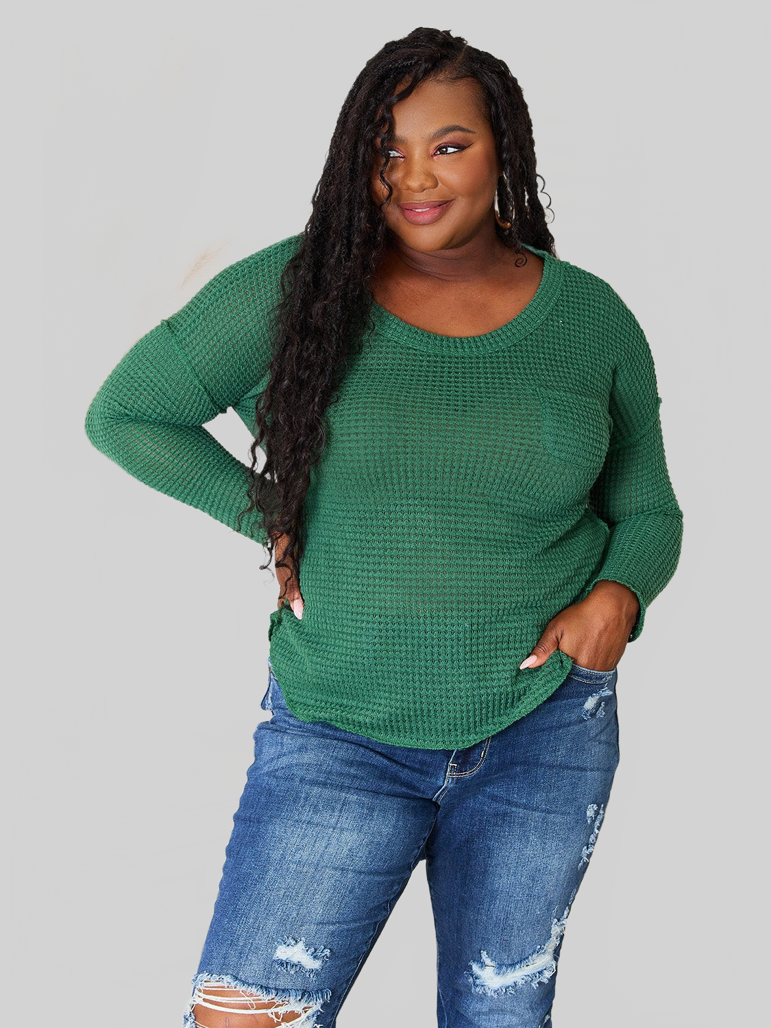 Women Culture Code Full Size Scoop Neck Patch Pocket Top NicholesGifts