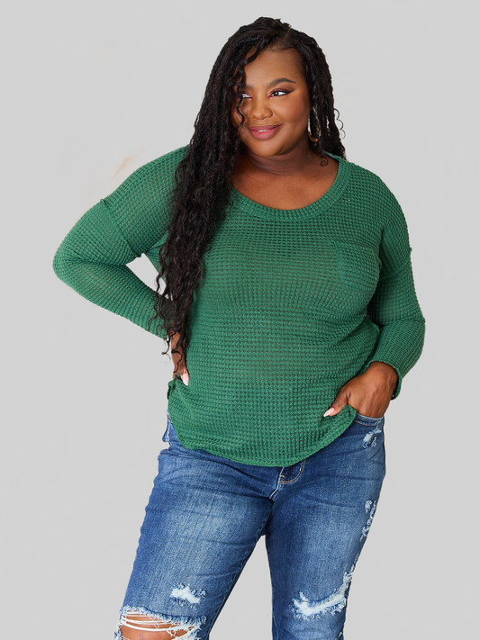 Women Culture Code Full Size Scoop Neck Patch Pocket Top NicholesGifts