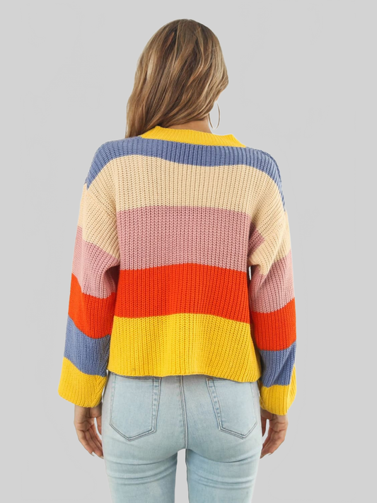 Color Block Button-Down Dropped Shoulder Cardigan Trendsi