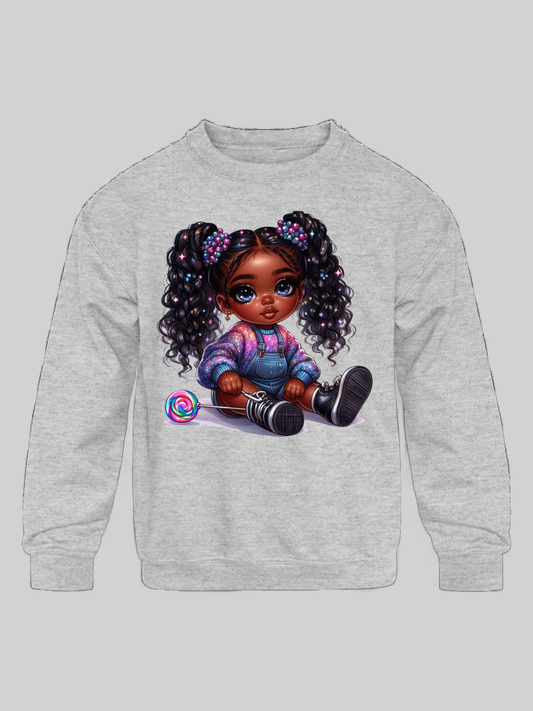 African American Toddler Girls Curly Hair Long Sleeve Crewneck Sweatshirt nicholesgifts