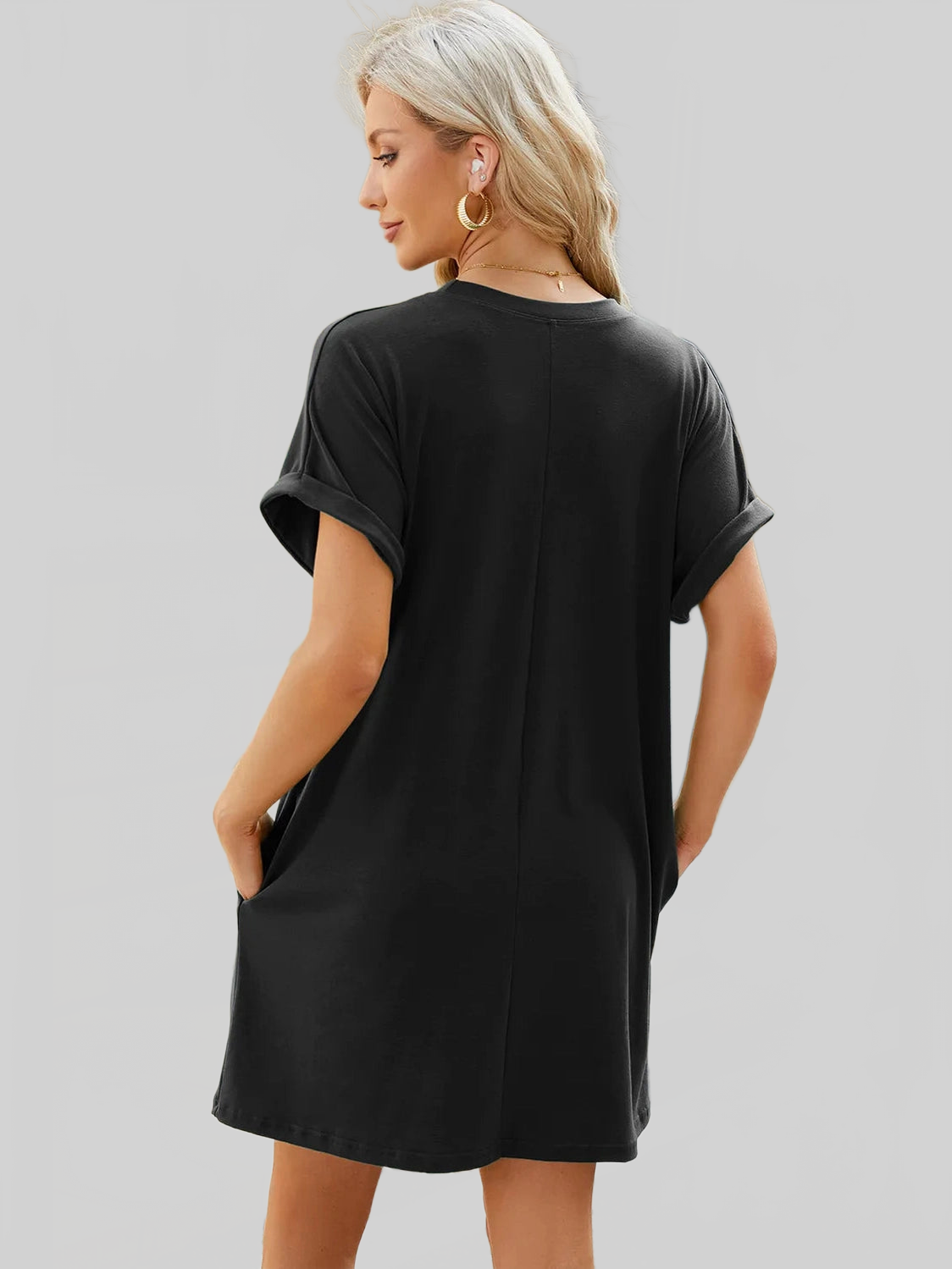 Round Neck Rolled Short Sleeve Tee Dress nicholesgifts