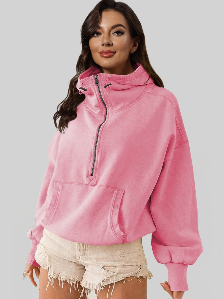 NicholesGifts Women Zip-Up Dropped Shoulder Hoodie NicholesGifts