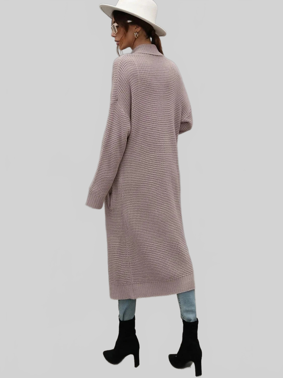 Waffle Knit Open Front Duster Cardigan With Pockets nicholesgifts