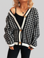 Women Houndstooth Pattern V-Neck Button-Up Cardigan Sweater NicholesGifts