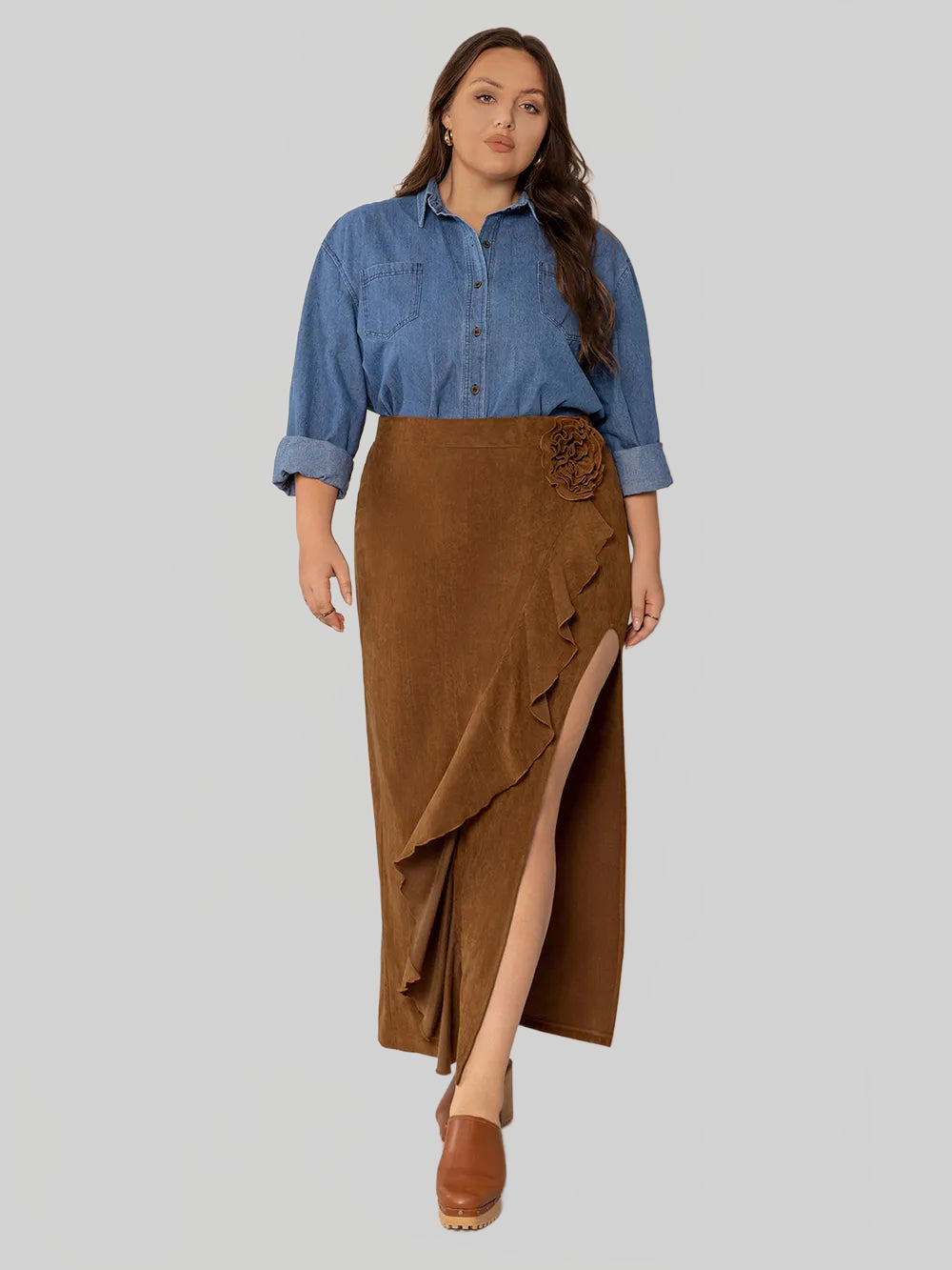 Plus Size Ruffled Slit High Rise Skirt nicholesgifts