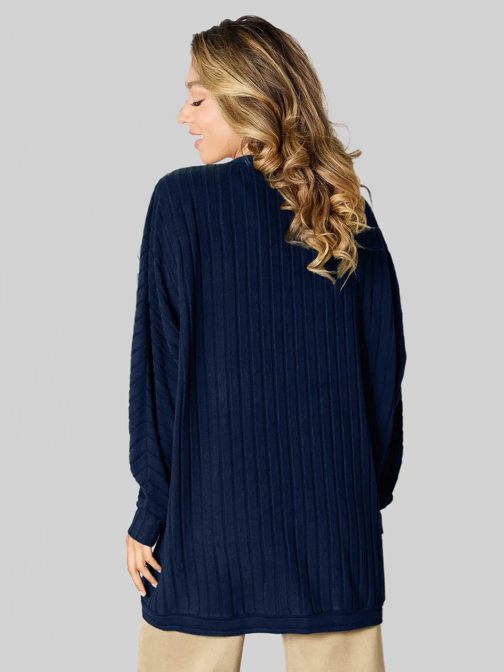 Women Basic Bae Full Size Ribbed Cocoon Cardigan nicholesgifts