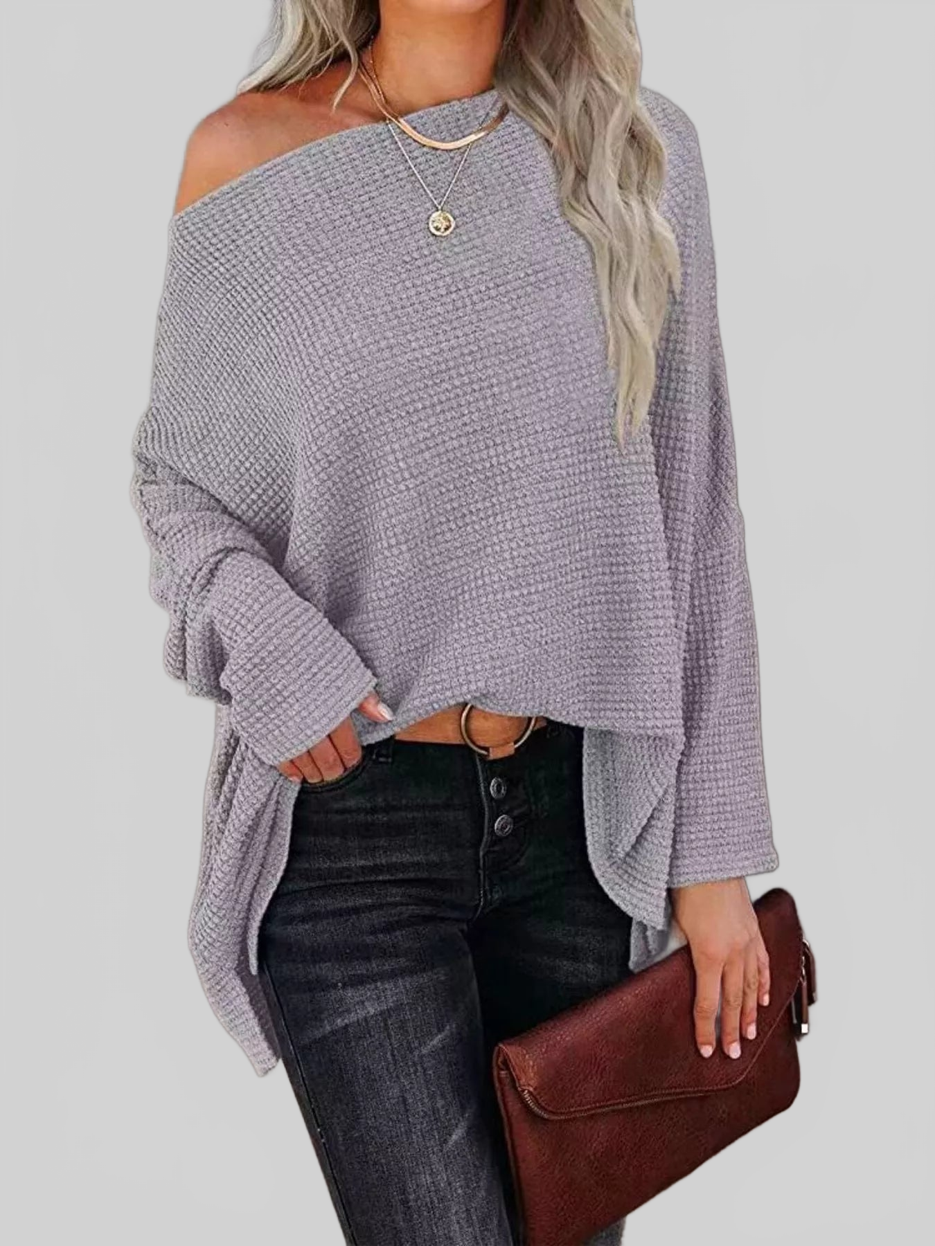 Waffle Knit Boat Neck T-Shirt nicholesgifts