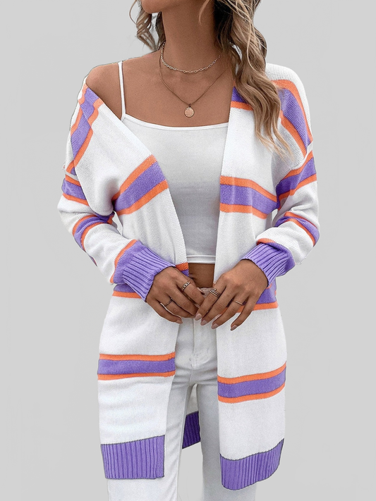 Women Striped Dropped Shoulder Cardigan NicholesGifts