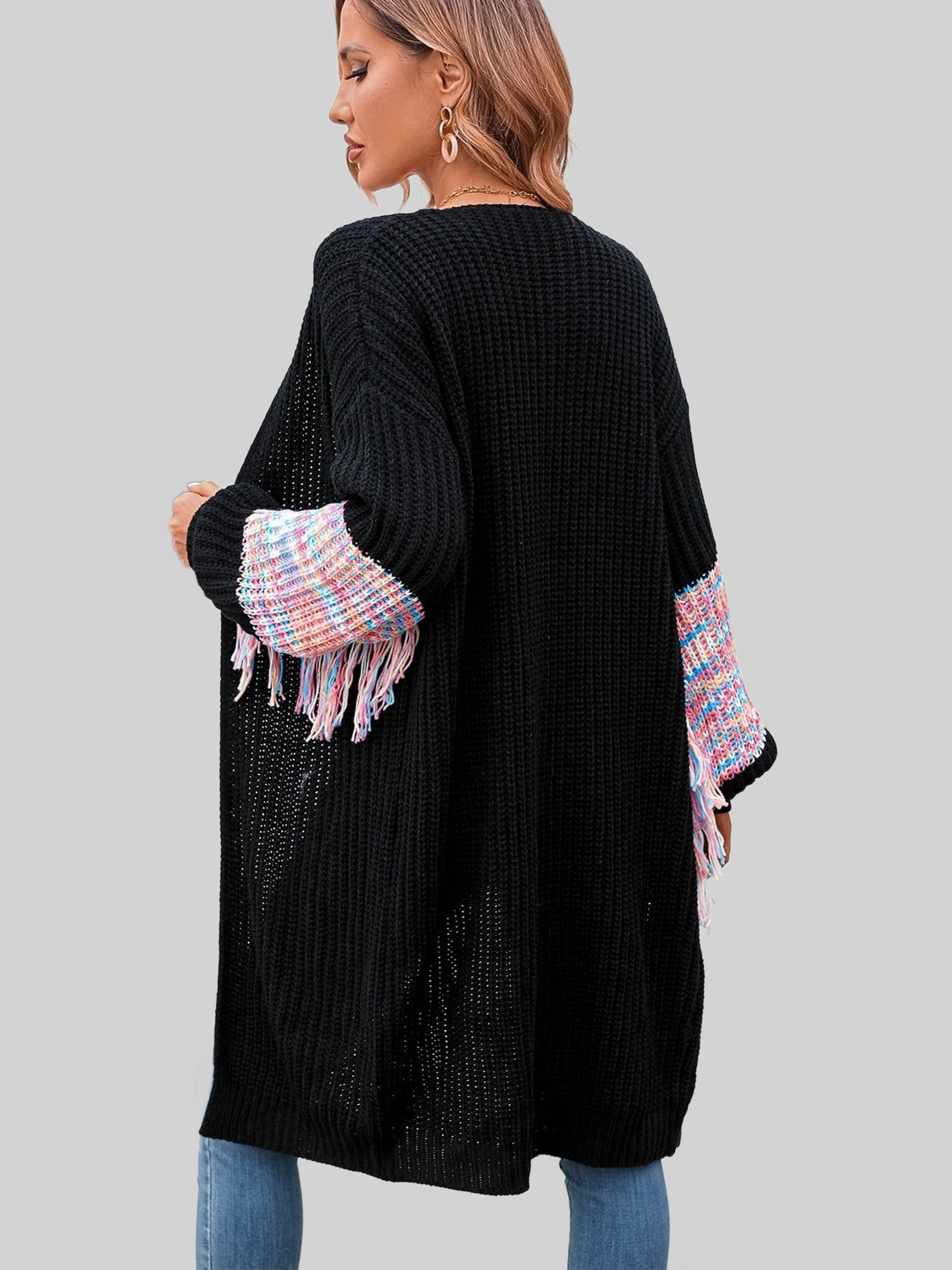 Fringe Sleeve Dropped Shoulder Cardigan nicholesgifts