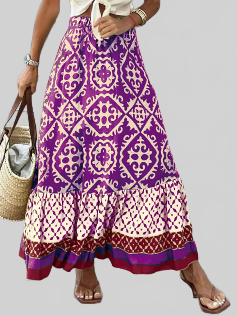 Geometric Elastic Waist Maxi Skirt nicholesgifts