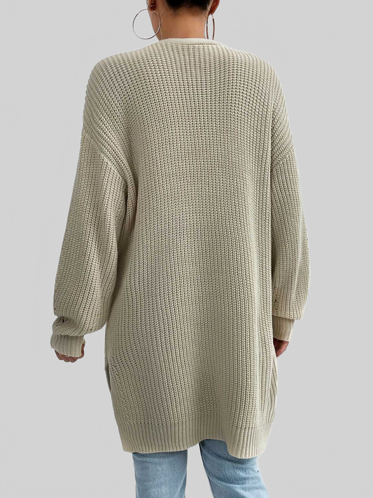 Open Front Dropped Shoulder Slit Cardigan nicholesgifts