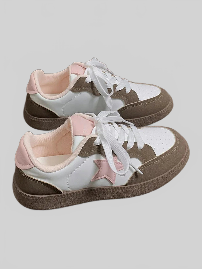 Contrast Star Lace-Up Athletic Sneakers nicholesgifts