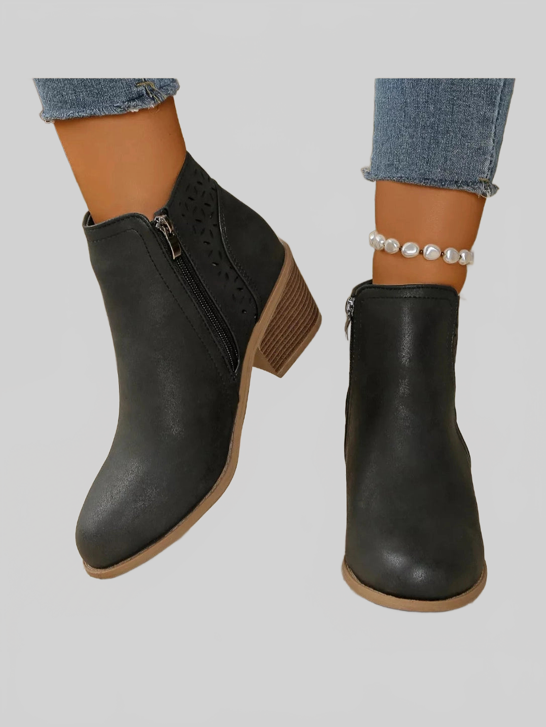 Point Toe Block Heels Boots nicholesgifts