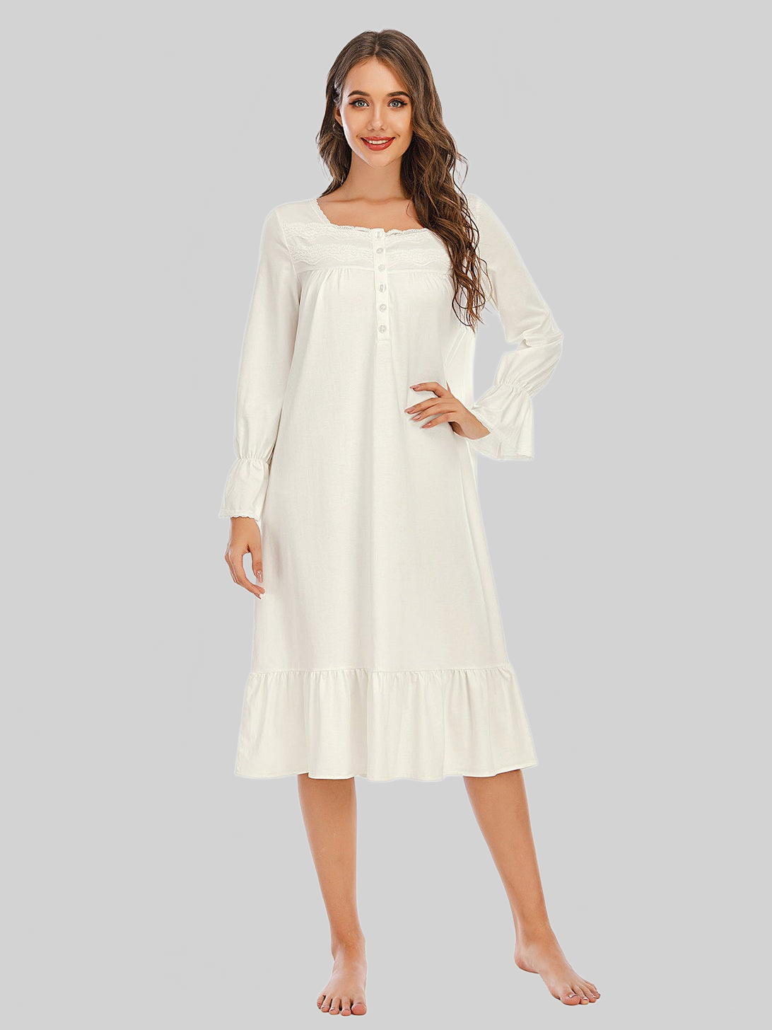 Flounce Sleeve Ruffle Hem Night Dress nicholesgifts