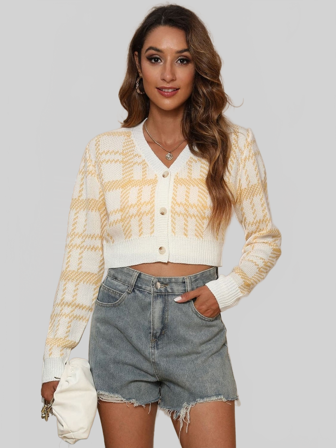 Women V-Neck Cropped Button-Up Cardigan NicholesGifts