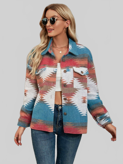 Printed Collared Neck Jacket nicholesgifts