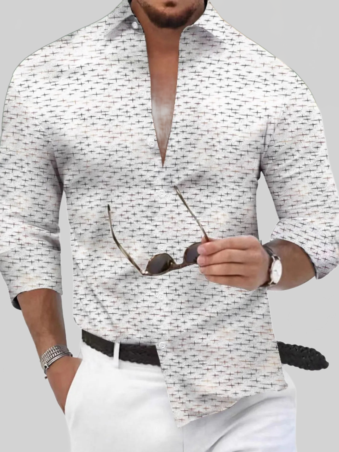 Men's Full Size Collared Neck Long Sleeve Shirt Plus Size nicholesgifts