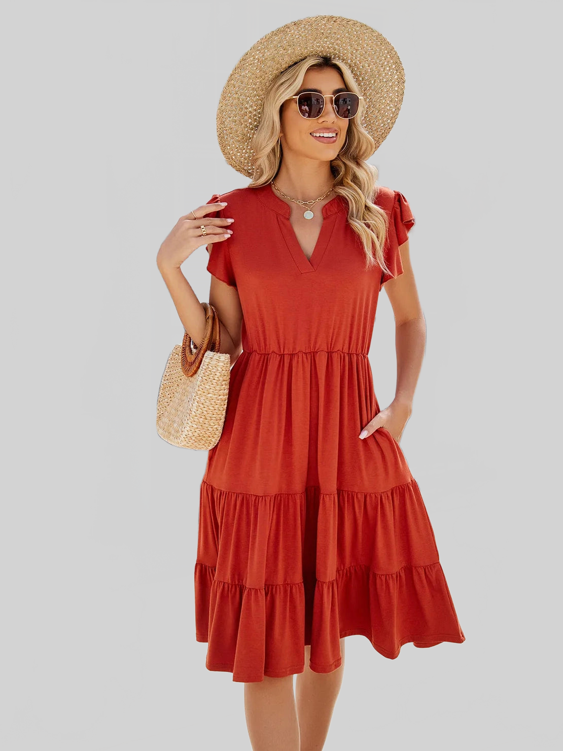 Ruched Notched Cap Sleeve Dress nicholesgifts