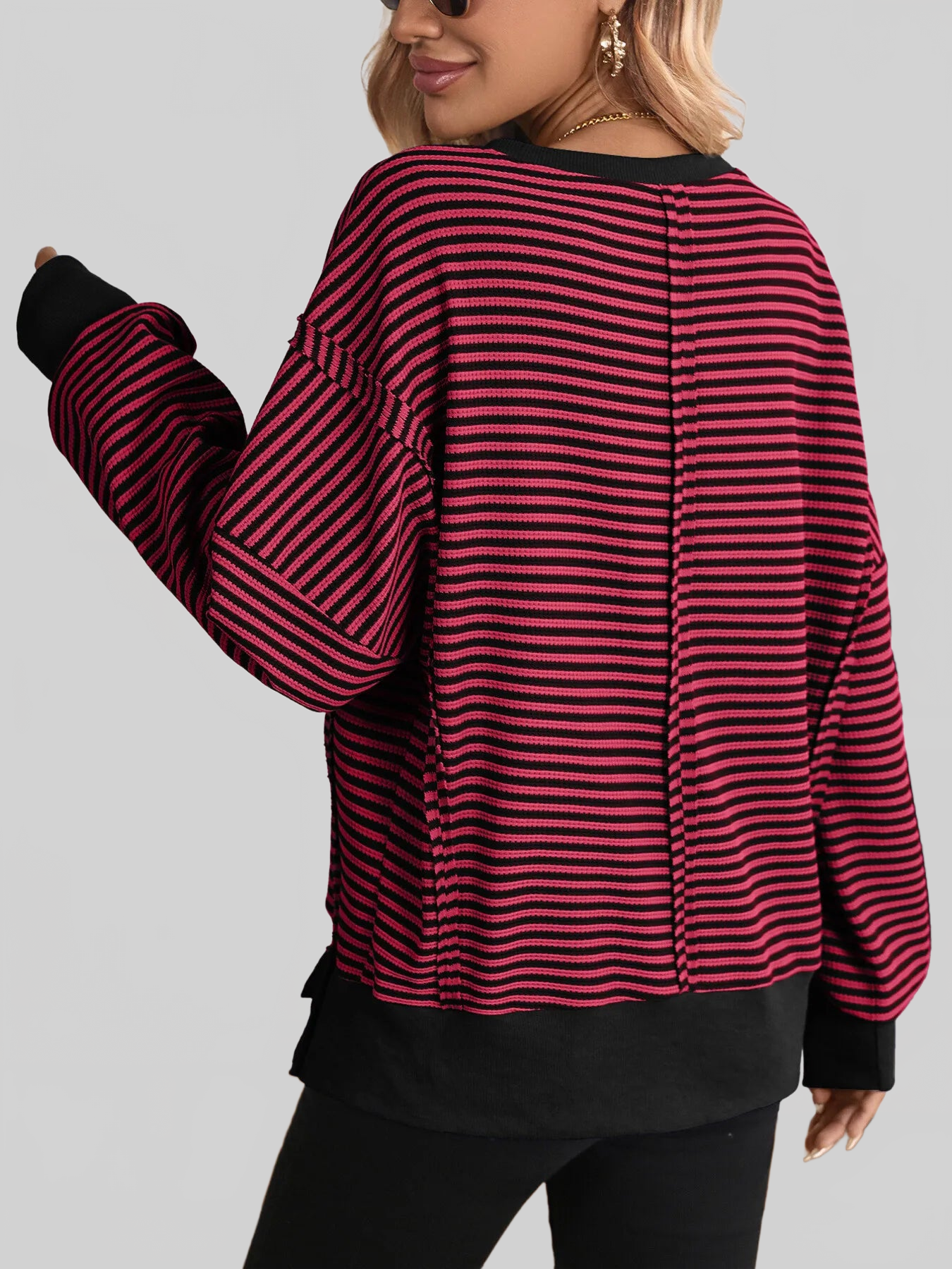 Exposed Seam Striped Contrast Sweatshirt nicholesgifts