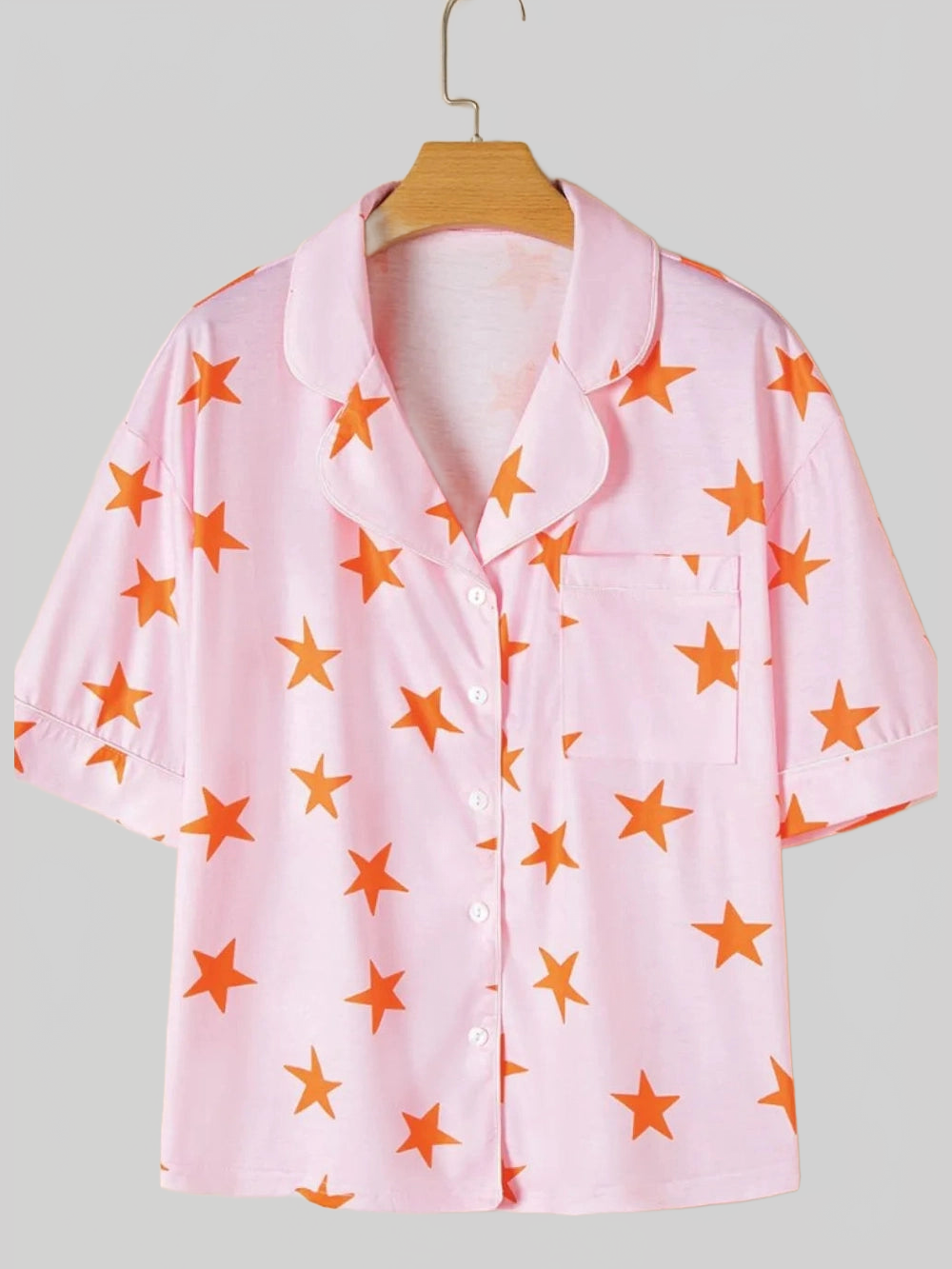 Star Print Short Sleeve Shirt and Shorts Set nicholesgifts