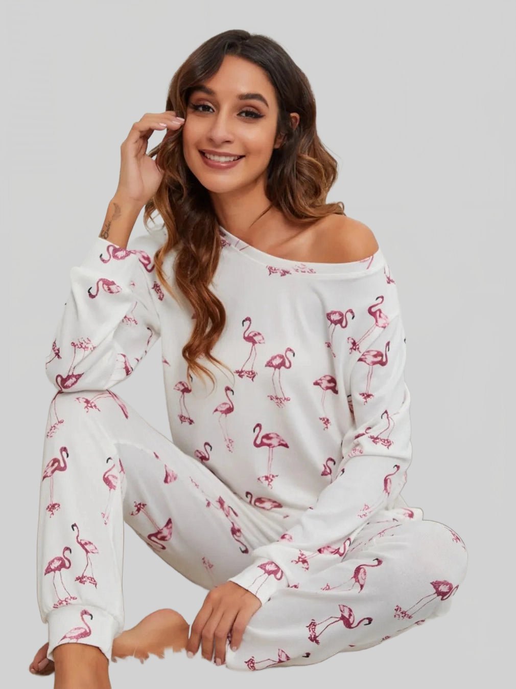 Flamingo Long Sleeve Top and Pants Lounge Set nicholesgifts