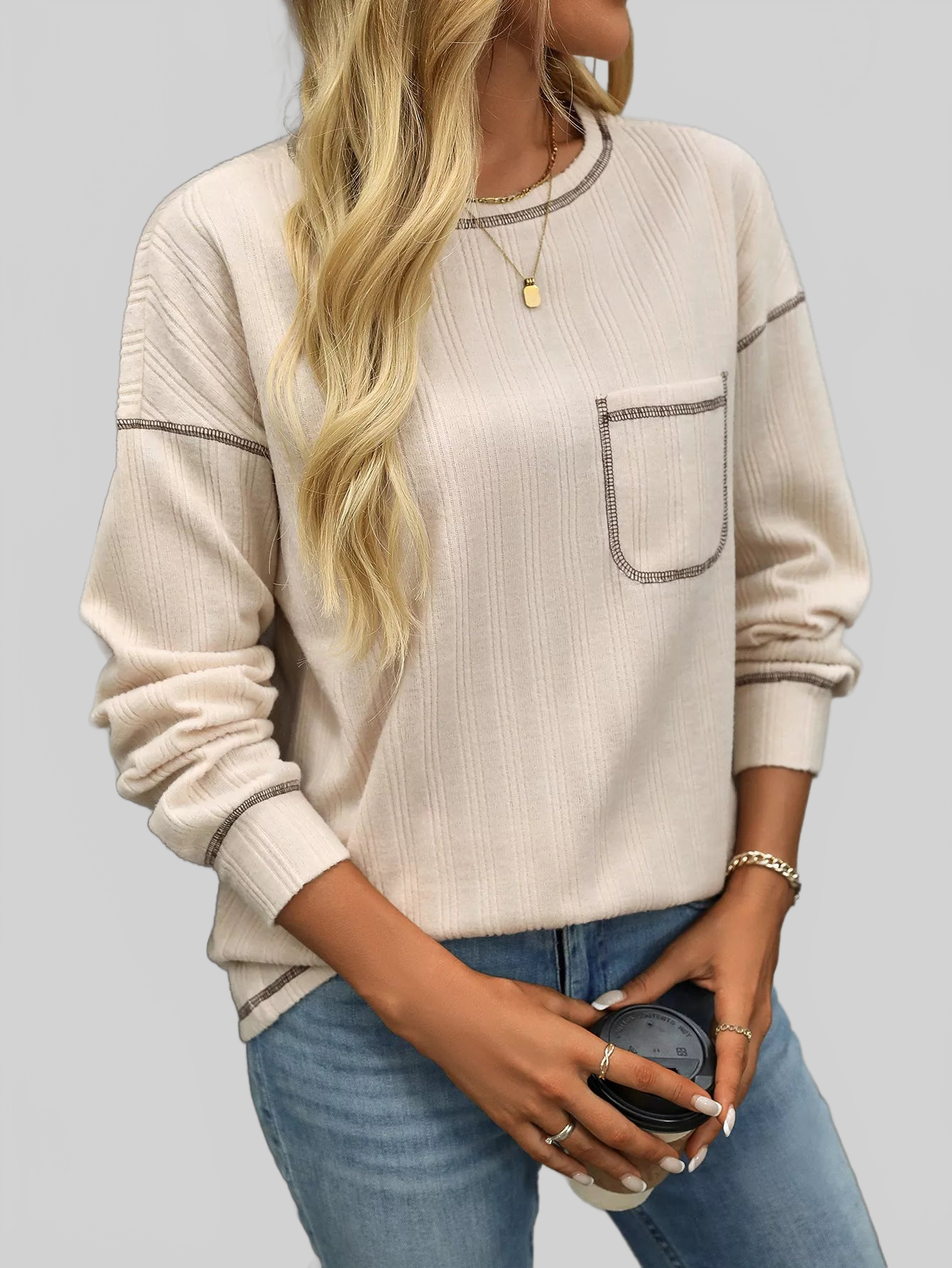 Casual Pocket Detail Long Sleeve T-Shirt nicholesgifts
