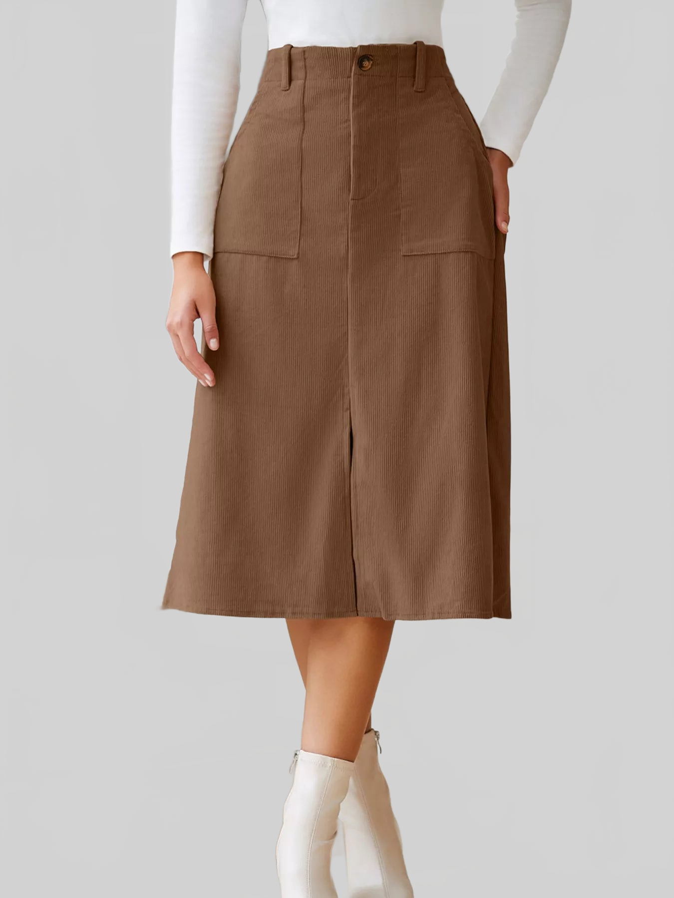 Women Front Slit Shift High Waist Midi Skirt nicholesgifts