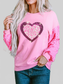 Women Valentine’s Day Sequin Heart Long Sleeve Sweatshirt nicholesgifts