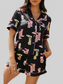 Printed Button Up Short Sleeve Top and Shorts Lounge Set nicholesgifts
