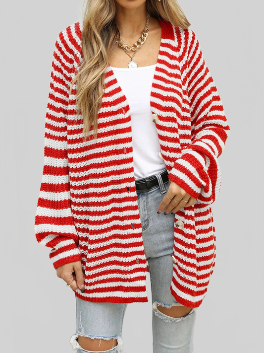 Women Angel Wings Striped Button Up Long Sleeve Cardigan nicholesgifts