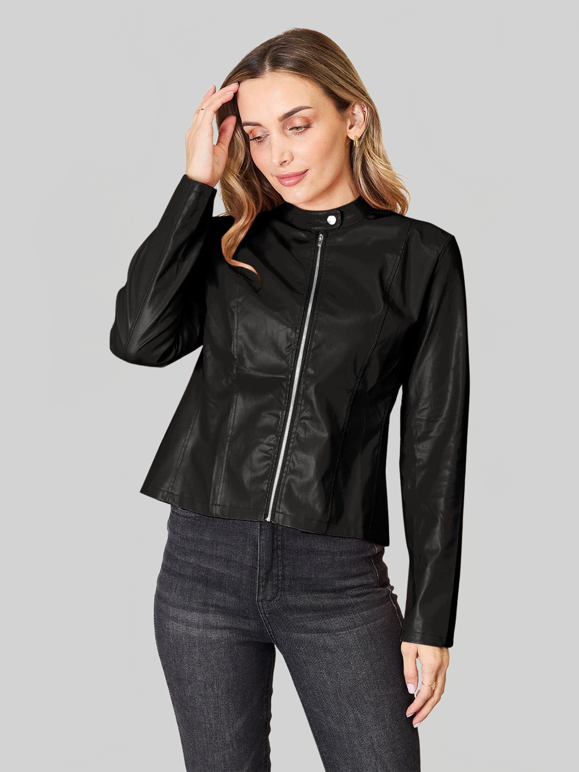 NicholesGifts Women Mock Neck Zip Up Jacket NicholesGifts