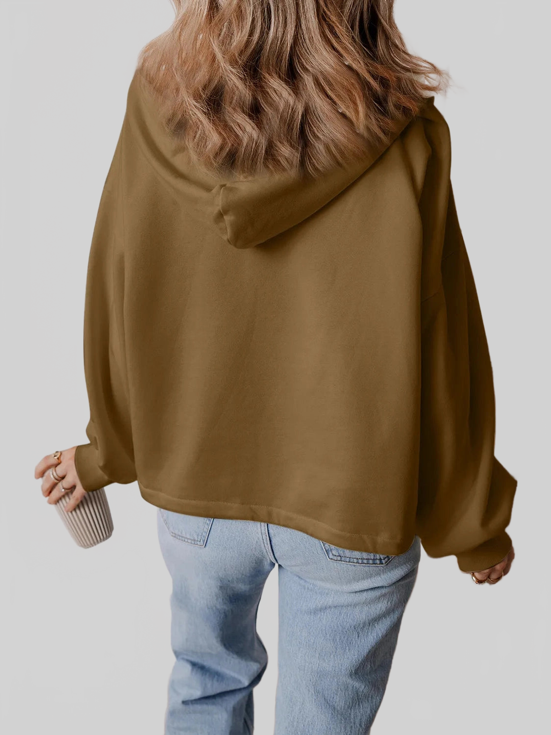 Pocketed Half Zip Dropped Shoulder Hoodie NicholesGifts