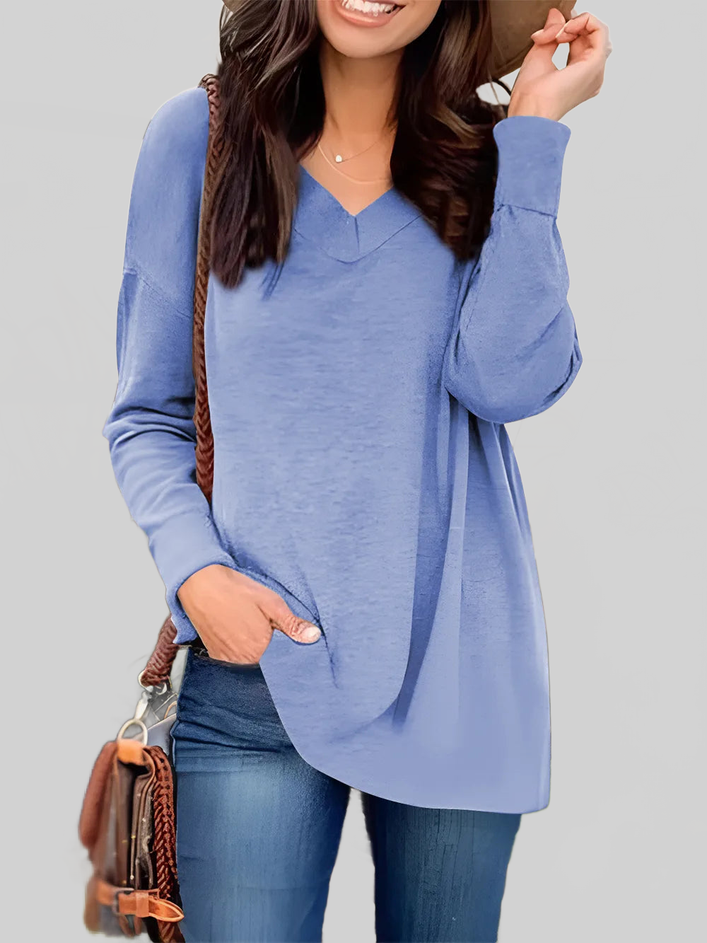 Women Full Size V-Neck Long Sleeve T-Shirt NicholesGifts